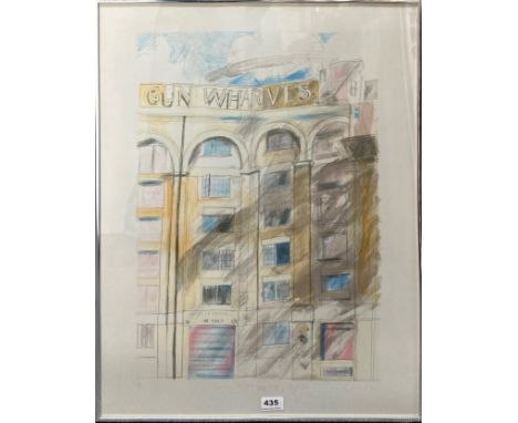 A framed limited edition 11/160 lithograph of Gun Wharves, Wapping High St. Red pencil signed by the artist, frame size 57 x 