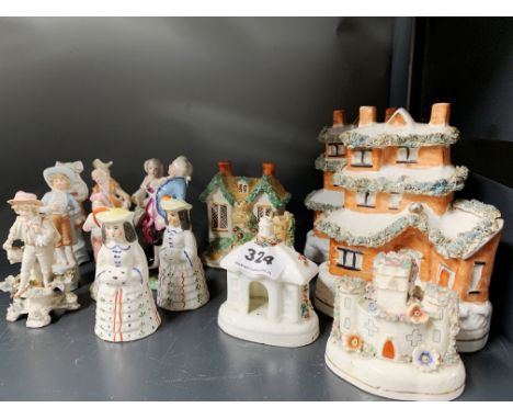 A group of Staffordshire and other 19thC ceramic items, tallest H. 17cm.