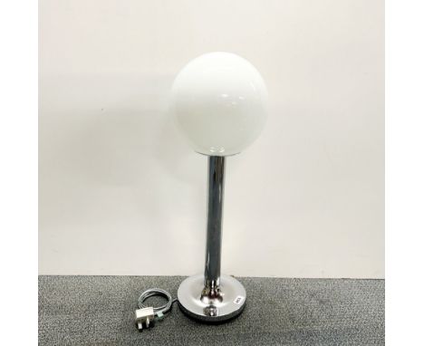 A chromium plated table lamp and shade, H. 70cm.