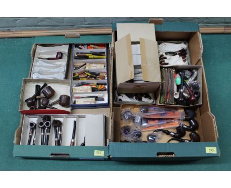 New old shop stock, a large collection across two boxes of pipes, briar wood, The Brentford Pipe Co. etc