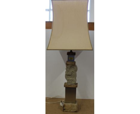 A ceramic and metal based table lamp with shade (untested), 97cm tall