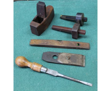 Two vintage marking gauges, one by Nurse &amp; Co, the other indistinctly signed plus a Moseley &amp; Sons block plane and ot