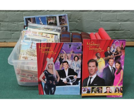 A box of mixed ephemera including Airfix Magazine, Pride of Britain books, vintage Madame and Louis Tussards programmes, ciga