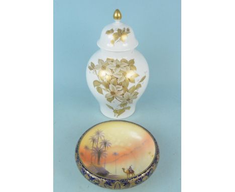 Kaiser, West Germany, 'Sonate' gilded lidded vase, 36cm tall plus a hand painted china camel dish signed S Kita, 23cm diamete