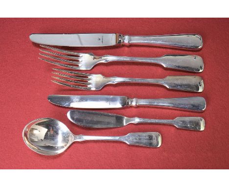 Umfangreiches 107tlg. silbernes Tafelbesteck, Wilkens, 'Spaten', für 12 Personen,  800er Silber, 12 Tafel-/Menuemesser, 12 Ta