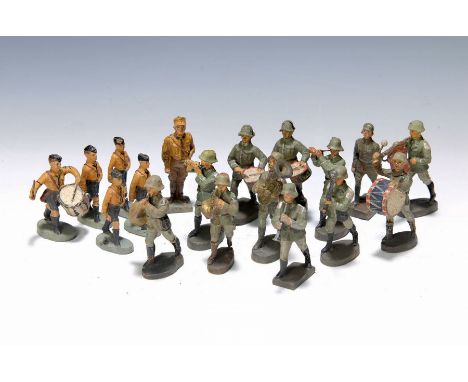 Konvolut aus 35 Elastolinfiguren, deutsch, zw. 1933-45,  Musikzüge des deutschen Heeres mit Jugendverbänden, versch. Stellung