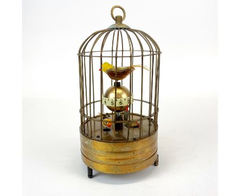 A novelty brass birdcage clock, H. 18cm.