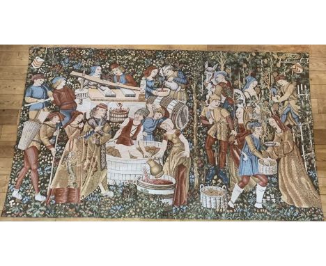 An excellent quality reproduction of ‘The Vendangeurs’ Medieval Tapestry measuring 235 x 135 cms. 