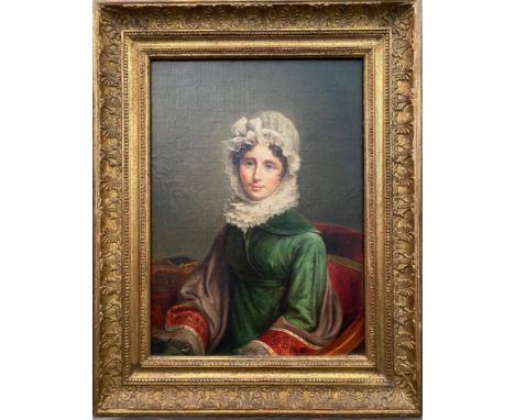 Jacques Joseph Genie Vidal 1795-1850. Oil on panel. “Portrait of a Lady in a Lace Bonnet and Green Dress”. Signed. Works by t