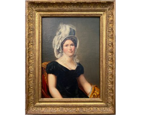 Jacques Joseph Genie Vidal 1795-1850. French. Oil on panel. “Portrait of a Lady in a Hat, Black Dress and Lace Collar”. Signe