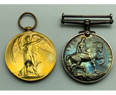 WWI BRITISH WAR MEDAL  VICTORY MEDAL SET AWARDED TO PRIVATE FREDERICK C. WOOLGAR 14-LOND. R LONDON REGIMENT / SERVICE NUMBER 