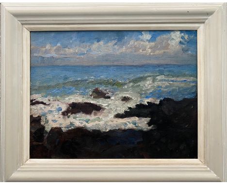 Attributed to John Peter Russell 1858-1930. Australian. Oil on canvas. “Crashing Waves on the Rocks”. Possibly initialed lowe