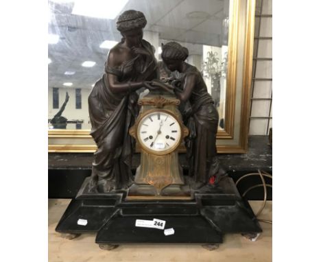 LARGE TWO LADY FIGURE MANTLE CLOCK