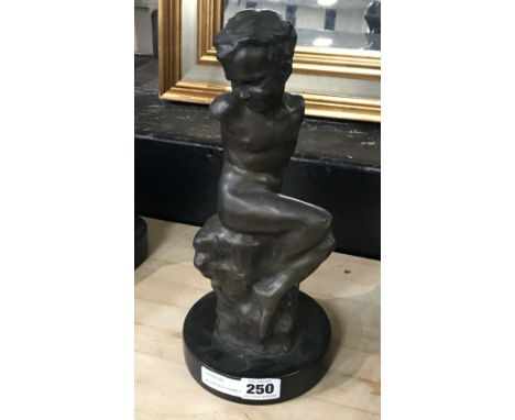 BRONZE BOY FIGURE ON MARBLE BASE