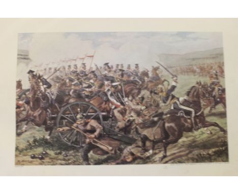 A pair of gilt framed coloured military prints; a framed edition of the "Ipswich Journal"; and one other print 