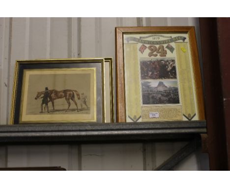A coloured print depicting the 2nd Warwickshire Regiment who fell at Isandlwhana; together with a coloured lithograph; and on