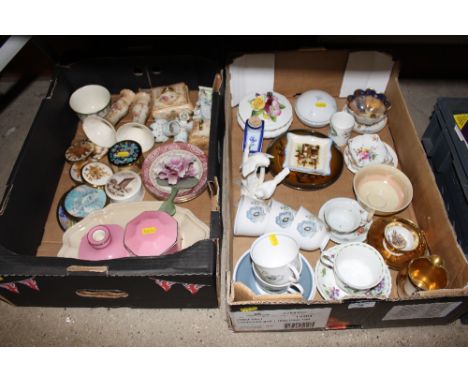 Two boxes containing various china; tea cups and saucers etc.