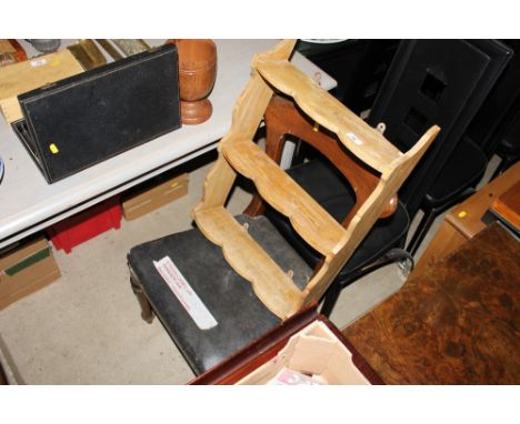 A Victorian mahogany bar back dining chair; and a stripped pine three tier wall shelf