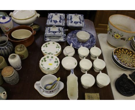 A quantity of Colclough 'Ivy' teaware; two blue and white tureens and covers and matching sucrier etc.