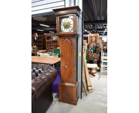 An 18th Century and later oak longcase clock having brass and silvered dial, 8 day movement, signed Rich Hackett, Harringwort