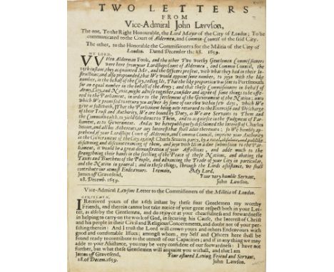 Lawson (Sir John). Two Letters from Vice-Admiral John Lawson, the one to the Right Honourable, the Lord Mayor of the City of 