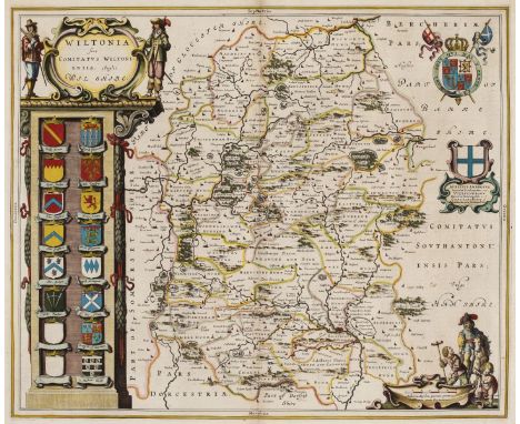 Wiltshire. Blaeu (Johannes), Wiltonia sive comitatus Wiltoniensis Anglis Wil Shire, circa 1660, engraved map with contemporar