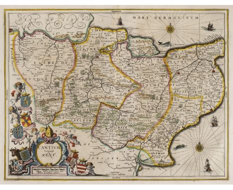 Kent. Jansson (Jan), Cantium vernacule Kent, Amsterdam, circa 1650, hand coloured engraved map, large decorative cartouche, c