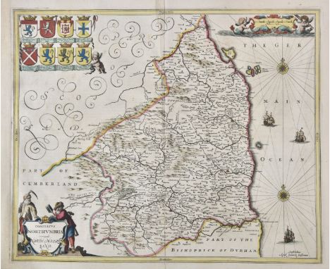 Northumberland. Jansson (Jan), Comitatus Northumbria vernacule Northumberland, circa 1648, engraved map with contemporary out