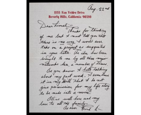 * Astaire (Fred, 1899-1987). A group of 10 Autograph Letters Signed, ‘Fred A.’, ‘Fred’ and one initialled ‘F.’, Beverly Hills