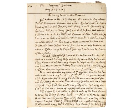 Manuscript Commonplace Book. A manuscript commonplace book, probably written by a young woman, circa 1730-40, 79 leaves of ne