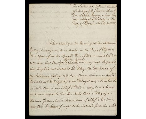 * Naval Protocol Report. A manuscript report translated into English from the Sardinian titled 'The Sardinian Officer's Accou