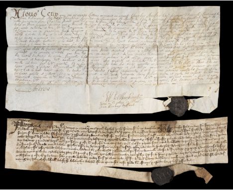 * Guernsey Deeds. Certificate of a lease, 24 September 1681, manuscript on vellum written in Norman French, Charles Andros, e