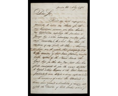 * West India Docks, London. An Autograph Letter Signed from Henry Collier, London, 20 May 1795, written to the Alnwick Solici