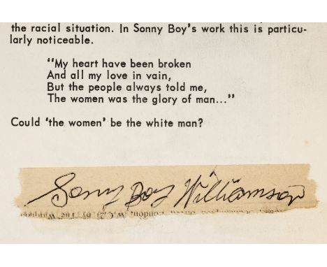 Williamson (Sonny Boy). Original signature on paper by Sonny Boy Williamson, circa 1963, tipped into American Folk Blues Fest