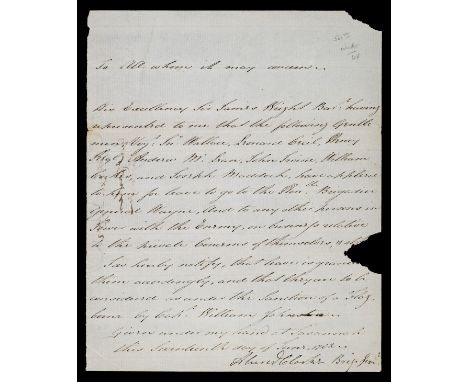 * Clarke (Sir Alured, 1744-1832). Manuscript document signed as commander of British forces in Georgia during the American Wa