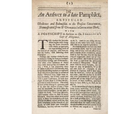 [ Wagstaffe , Thomas]. An Answer to a late Pamphlet, entituled Obedience and Submission to the Present Government, Demonstrat