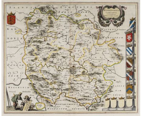 Herefordshire. Blaeu (Johannes), Herefordia Comitatus Hereford-Shire, circa 1650, engraved map with contemporary outline colo