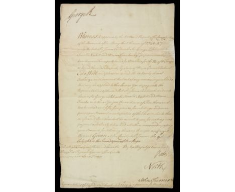 * George III (1738-1820, King of Great Britain and Ireland). Document Signed, 'George R', Court at St James's, 9 July 1762, m