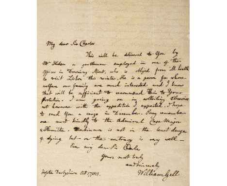 * Gell (William, 1777-1836). Autograph letter signed, to Sir Charles Stuart (1779-1845), envoy extraordinary and minister ple