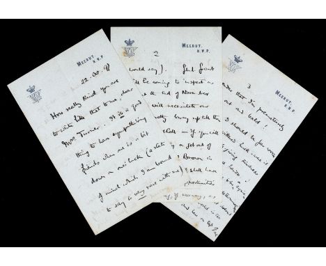 * Baden-Powell (Sir Robert, 1st Baron, 1857-1941). A long Autograph Letter Signed, ‘Wunhi’, Meerut, N.W.P., 22 October 1897, 