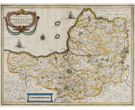 Somerset. Jansson (Jan), Comitatus Somerettensis Somerset-Shire, circa 1638, engraved map with contemporary hand colouring, o