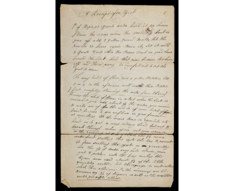 * Recipe for Brewing Ale. Manuscript titled 'A Receipt for Yest', circa 1790, 28 lines, written in a neat hand on a single sh