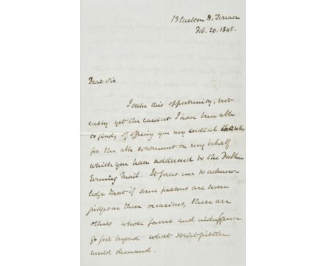 * Gladstone (William Ewart, 1809-1898), Prime Minister 1868-1874, 1880-1885, 1886, 1892-1894 . Autograph Letter Signed, ‘W.E.