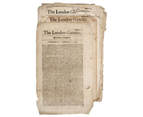 London Gazette. 30 original issues, May 12, 1690 - October 3, 1692, thirty single-sheet issues, including 3 duplicates (numbe