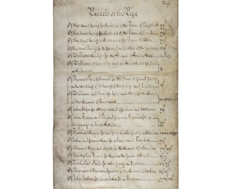 * Pipe Roll. Manuscript pipe roll on vellum for the annual money owed to the government by Fleetwood Parkhurst, sheriff of Wo