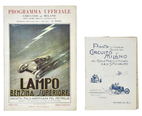 Monza ( Eni Circuit). Programa Ufficiale Circuito di Milano . Gran Premio dell' A. C. Italia 1922, Edizione Speciale della Ri