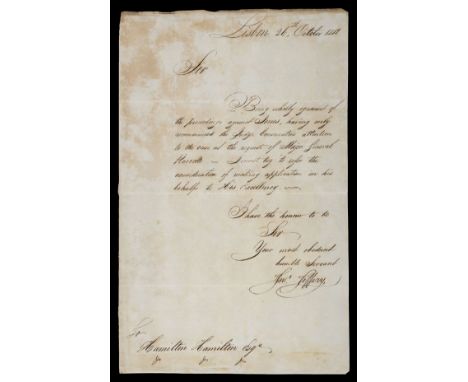 * [Peninsular War]. Three autograph letters signed from Jonathan Jeffery, British official at Lisbon, 1812-13, i.e. , 1. Two 