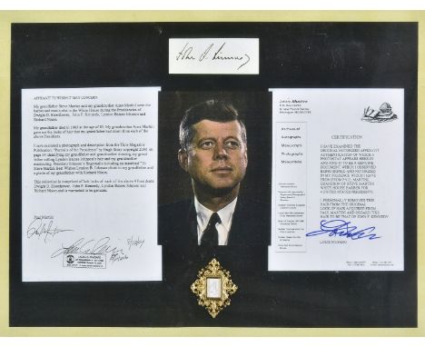 * Hair Jewellery - John F. Kennedy (1917-1963). Six small strands of hair from President Kennedy presented in a small perspex