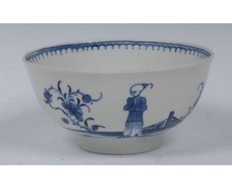 A Worcester Waiting Chinaman pattern bowl, the exterior with Chinaman, bridge and foliage, the interior with crowsfoot border