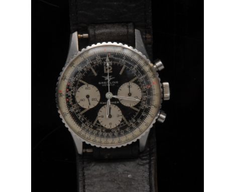 Breitling - a vintage 1960s Navitimer 806 gentleman's chronograph wristwatch, Black & silver dial with applied luminous marke